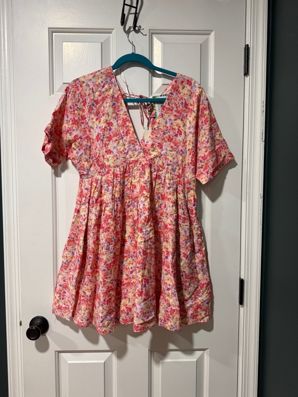 Floral Tiered V-Neck Dress in Pink and Coral
